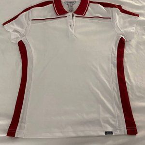 Pro Celebrity White w/ red trim woman's golf polo